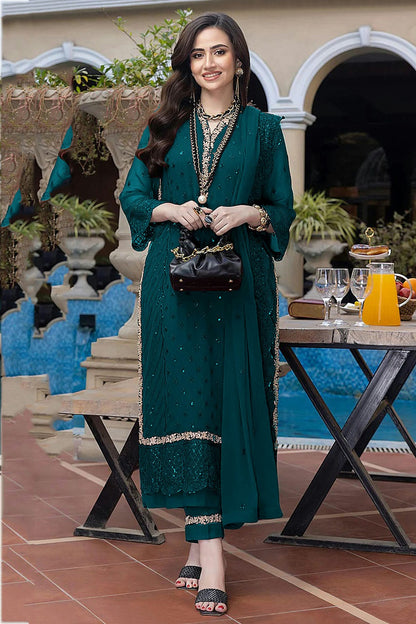 Teal Colour Semi Stitched Faux Georgette Pakistani Suit