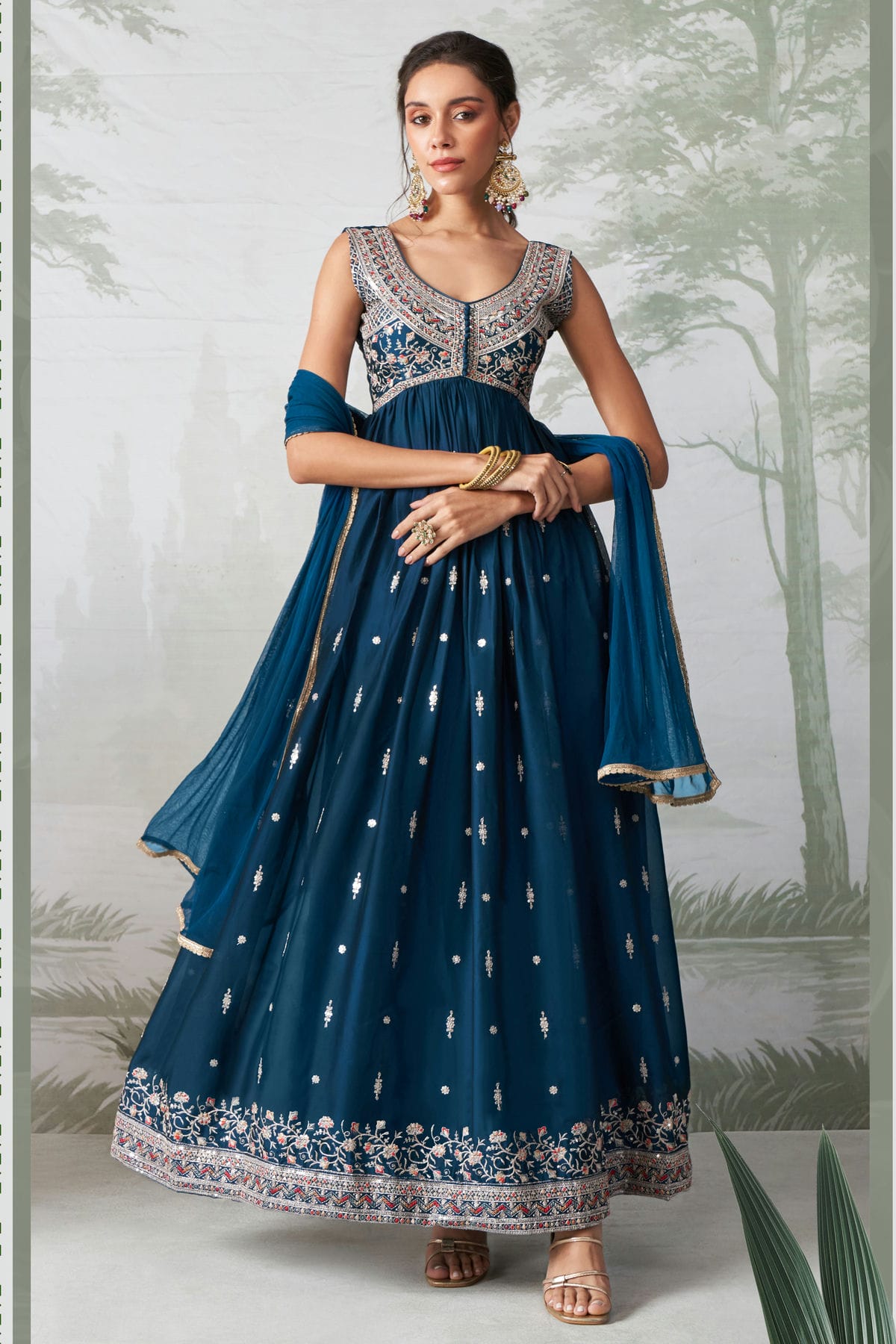 Teal Colour Semi Stitched Rangoli Georgette Anarkali Suit