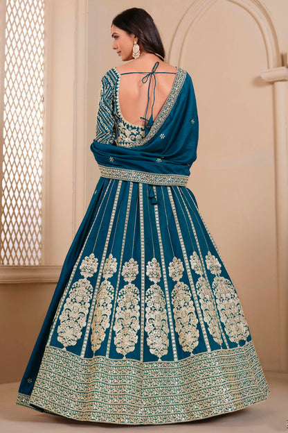 Teal Colour Semi Stitched Shimmer Art Silk Lehenga Choli VSLC1050675