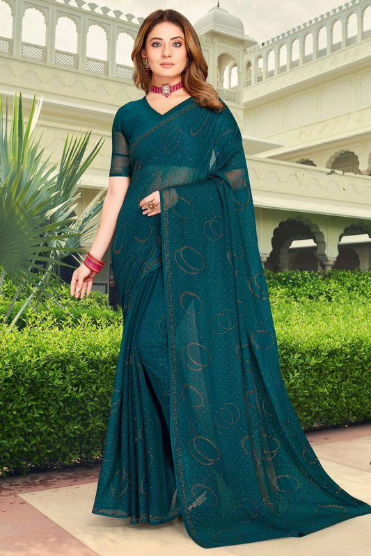 Teal Colour Silk Designer Saree