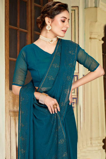 Teal Colour Silk Designer Saree