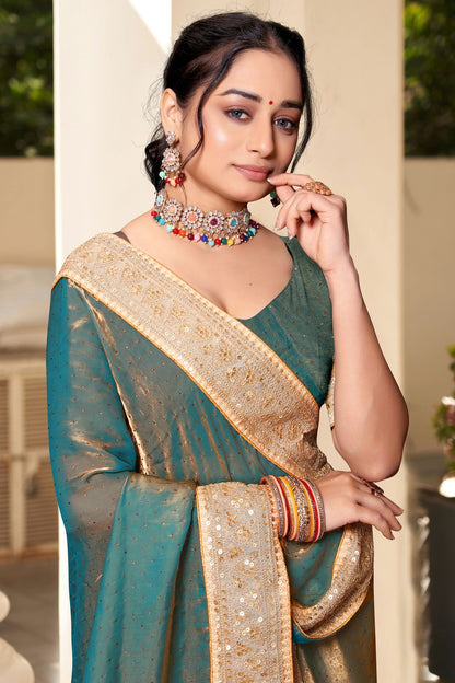 Teal Colour Silk Designer Saree