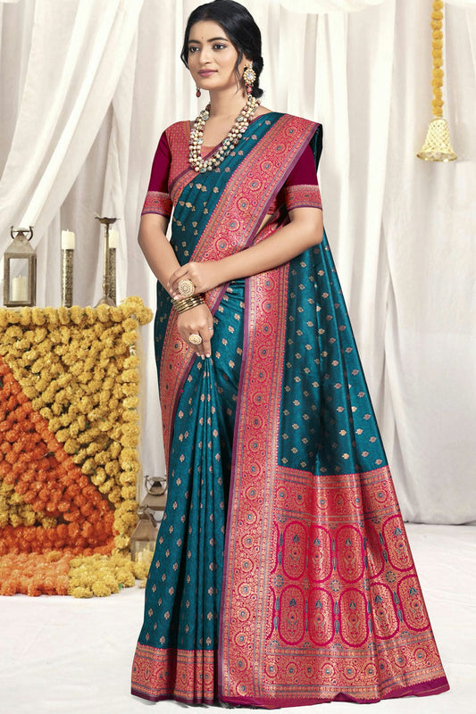 Teal Colour Silk Traditional Saree