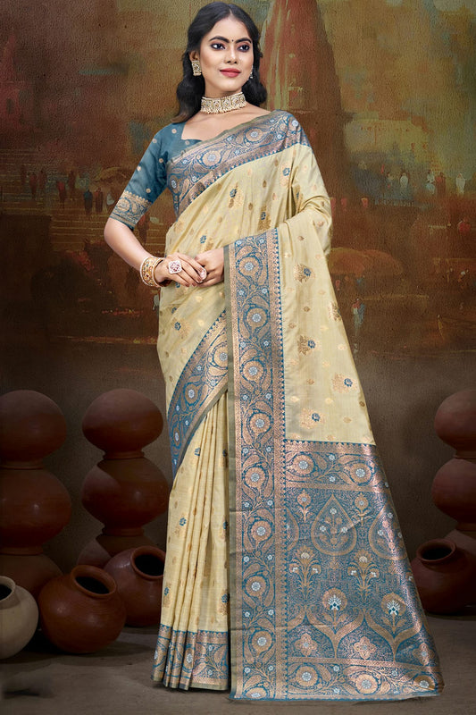 Teal Colour Silk Woven Work Traditional Saree