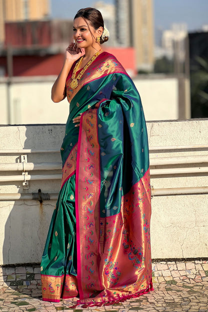 Teal Colour Soft Silk Traditional Saree