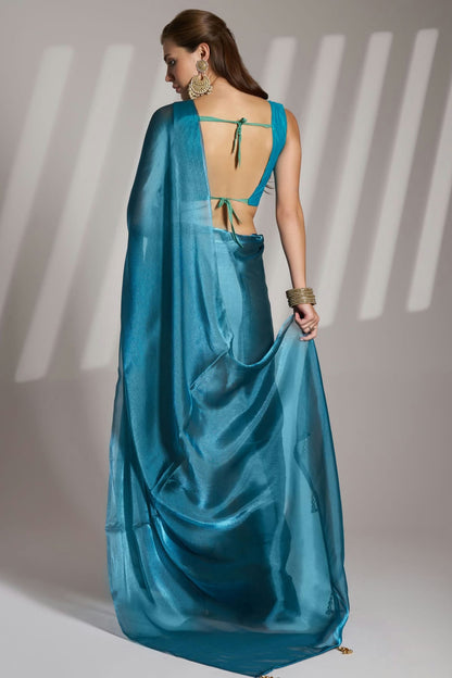 Teal Colour Twill Net Saree VSSD1112739