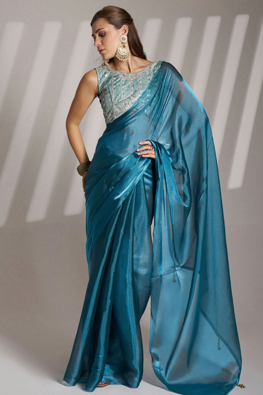 Teal-Colour-Twill-Net-Saree-VSSD1112739