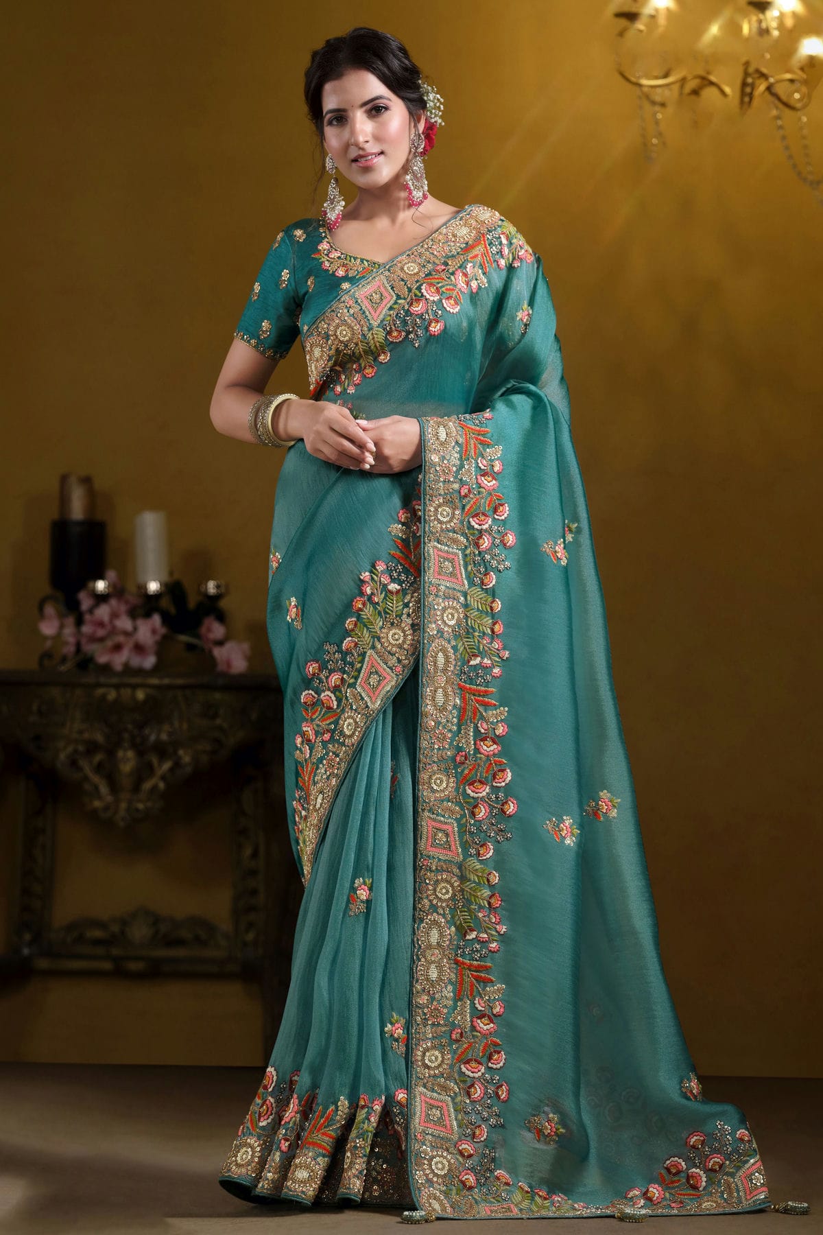 Teal-Colour-Twill-Tissue-Designer-Saree-VSSD1112602