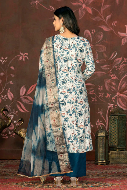 Teal Colour Unstitched Jam Cotton Straight Suit