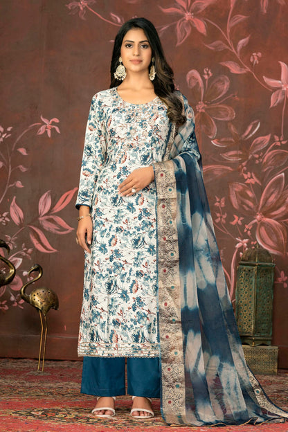 Teal Colour Unstitched Jam Cotton Straight Suit