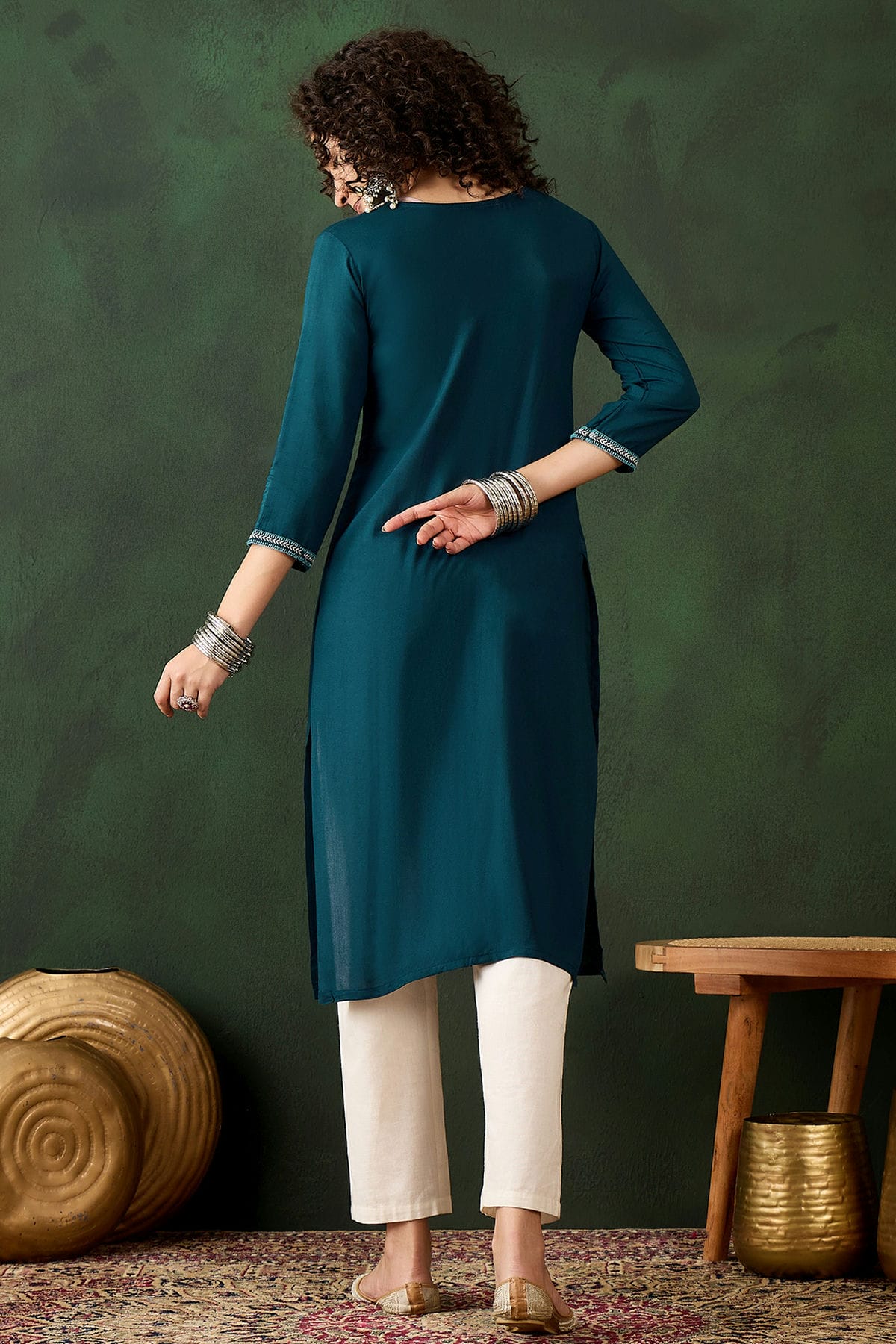 Teal Colour Viscose Rayon Kurti VSKR1111270