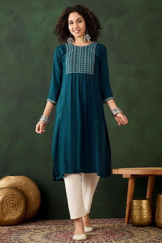 Teal Colour Viscose Rayon Kurti