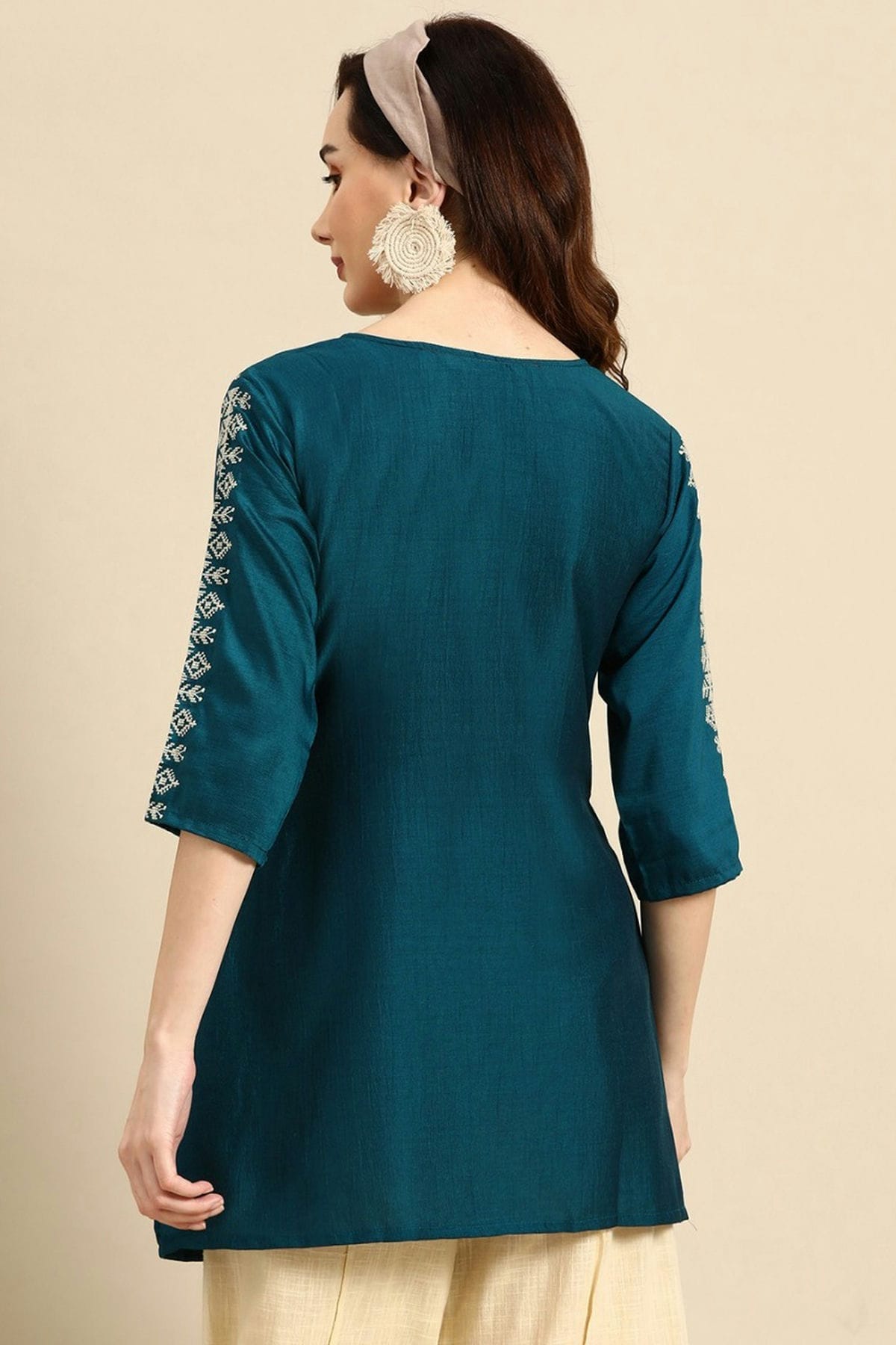 Teal Colour Viscose Rayon Readymade Top