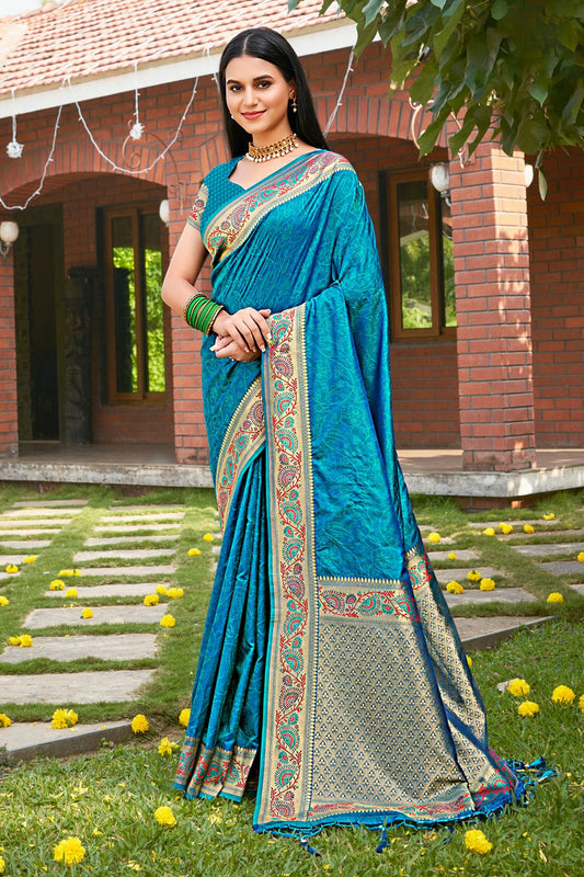 Teal Colour Woven Work Kanjivaram Silk Saree