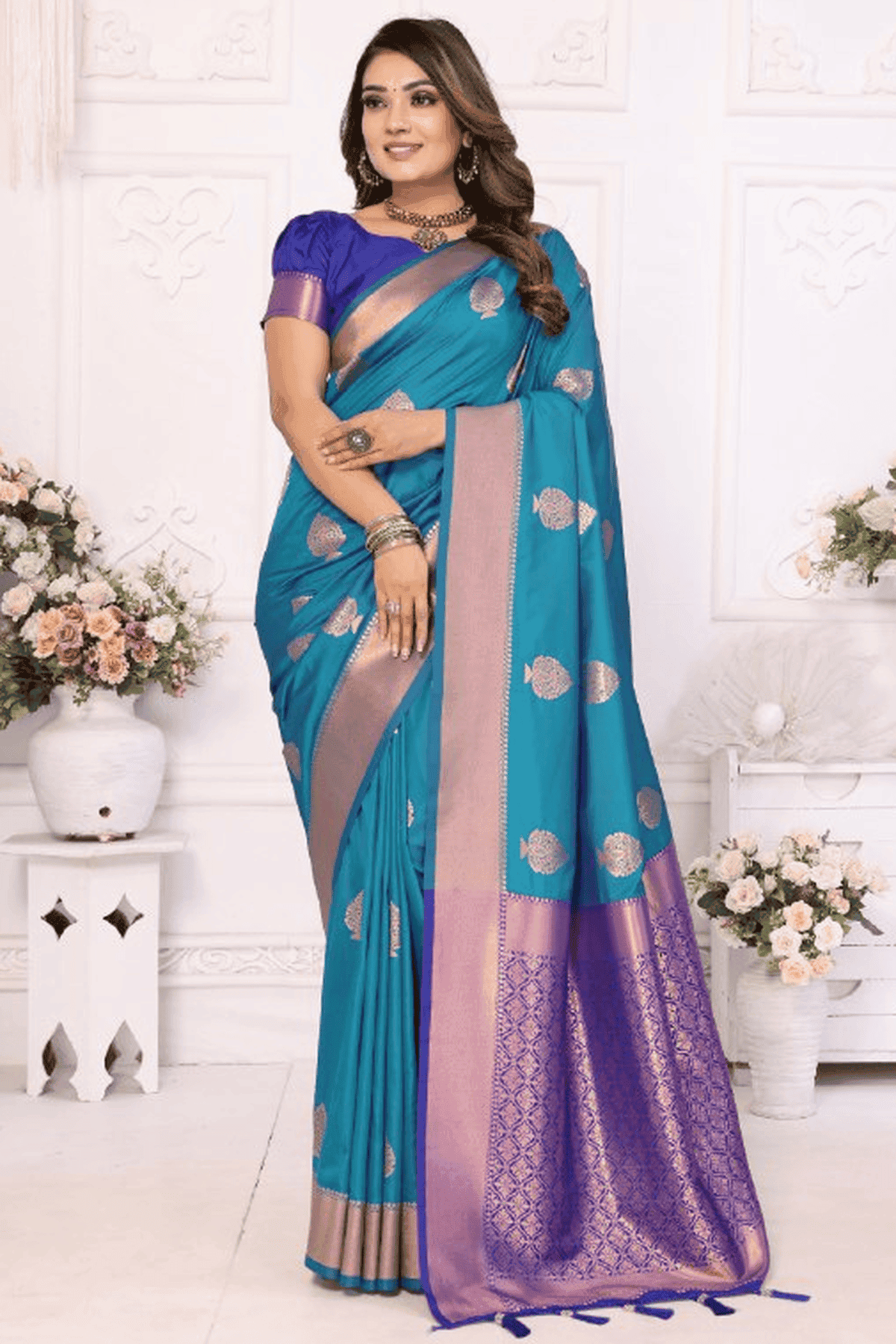 Teal-Colour-Woven-Work-Lichi-Soft-Silk-Traditional-Saree-VSSD1250311