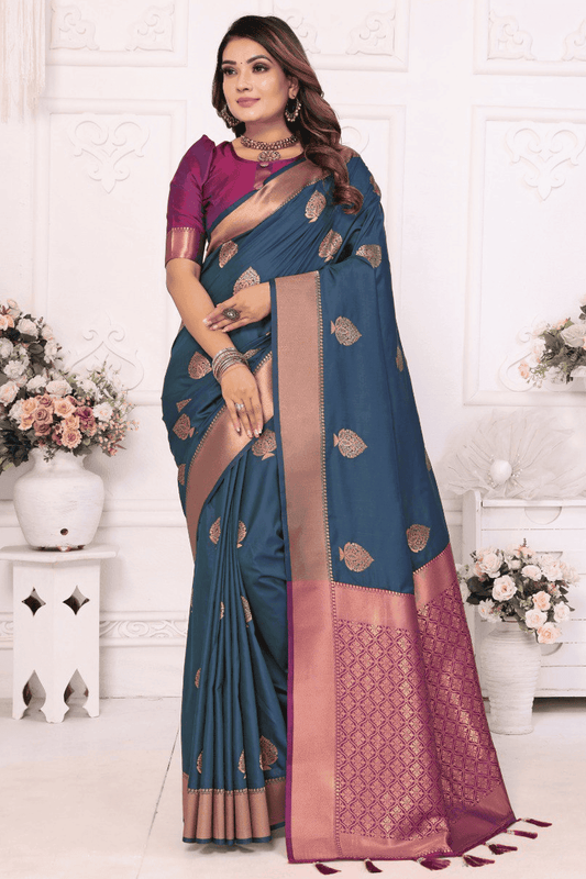 Teal-Colour-Woven-Work-Lichi-Soft-Silk-Traditional-Saree-VSSD1250316