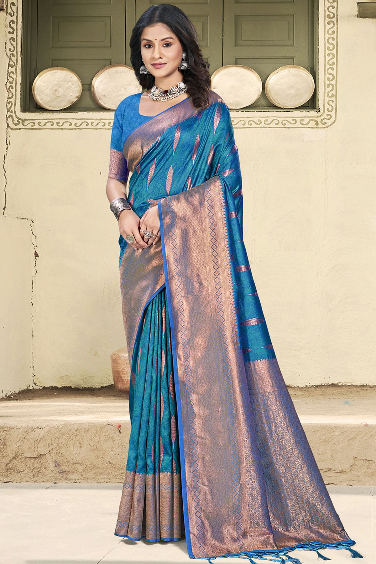 Teal-Colour-Woven-Work-Silk-Traditional-Saree-VSSD1103356