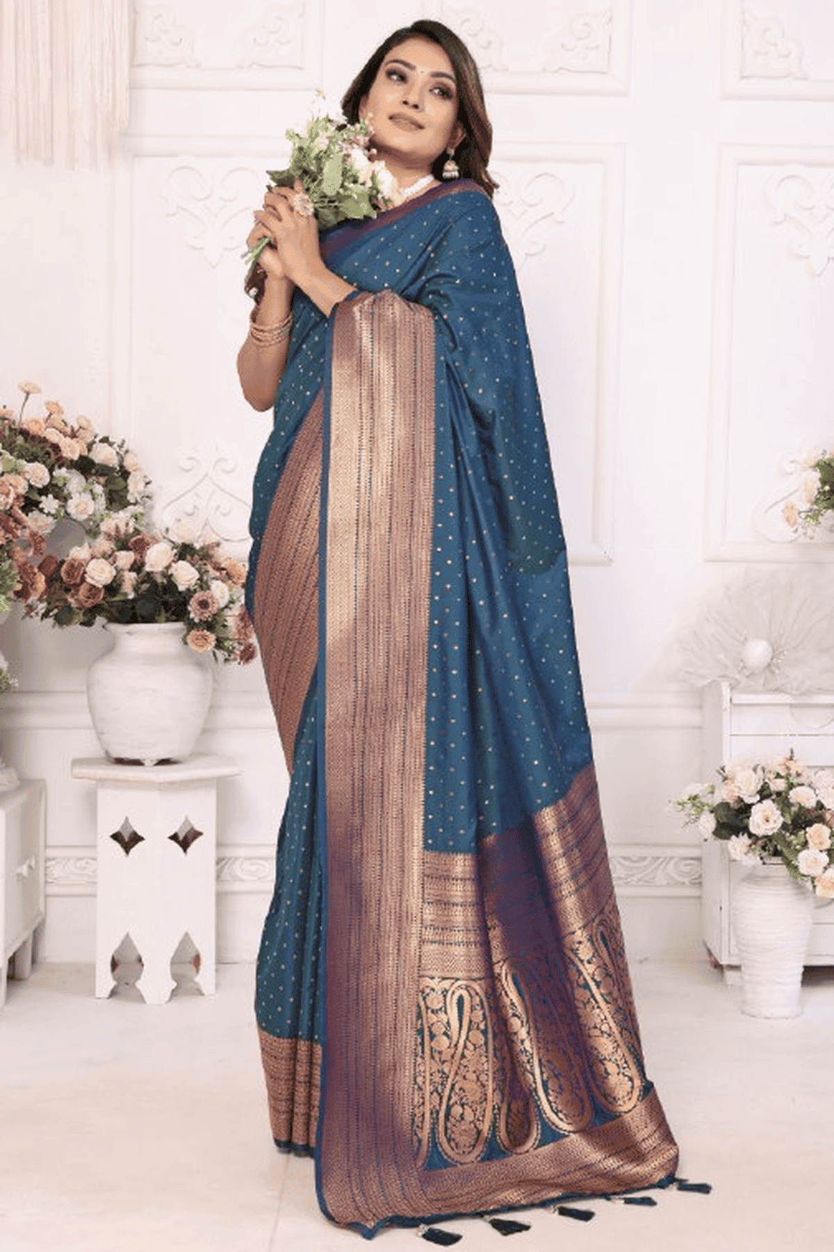 Teal Colour Woven Work Soft Silk Traditional Saree VSSD1250284