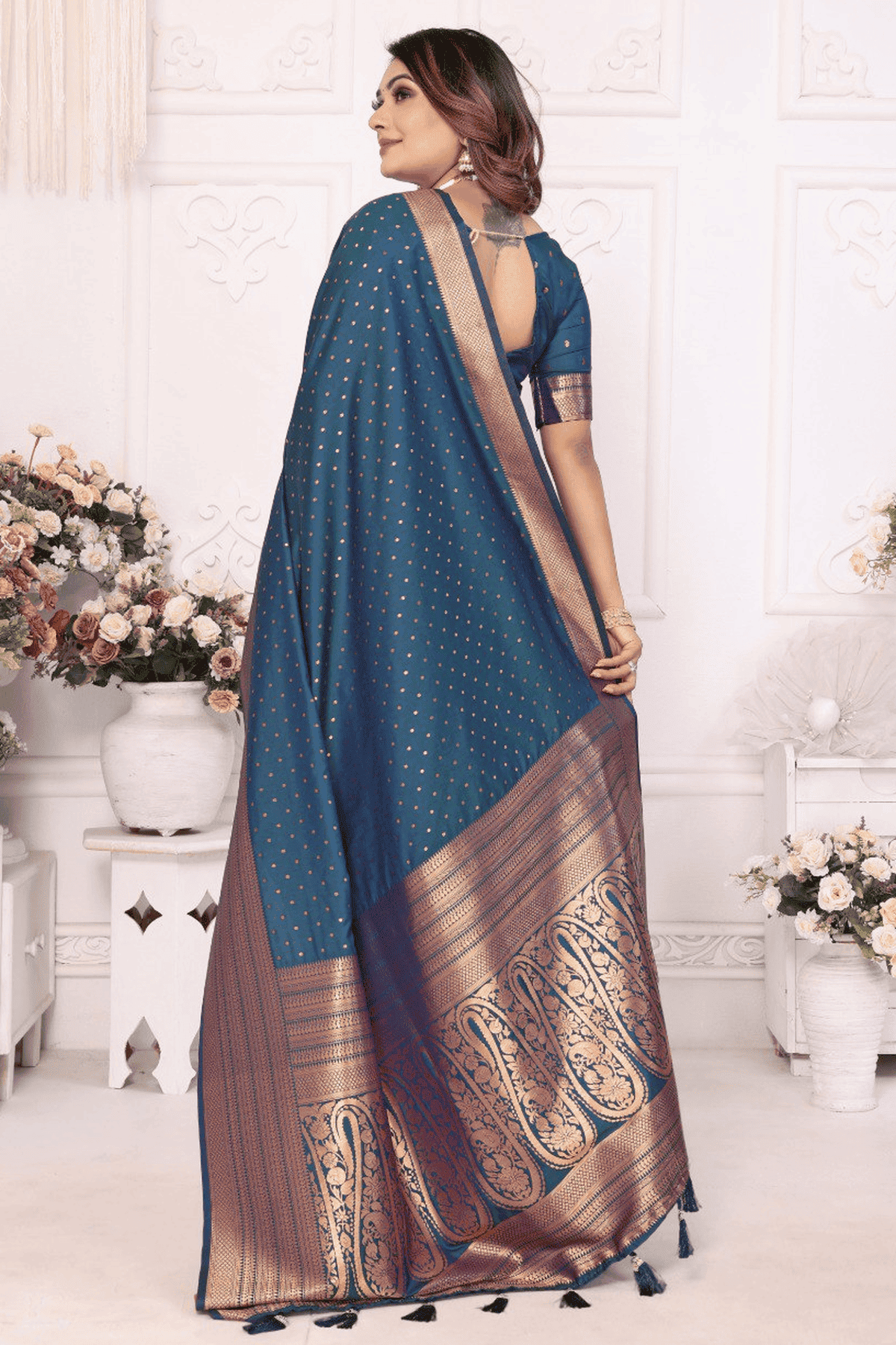 Teal Colour Woven Work Soft Silk Traditional Saree VSSD1250284