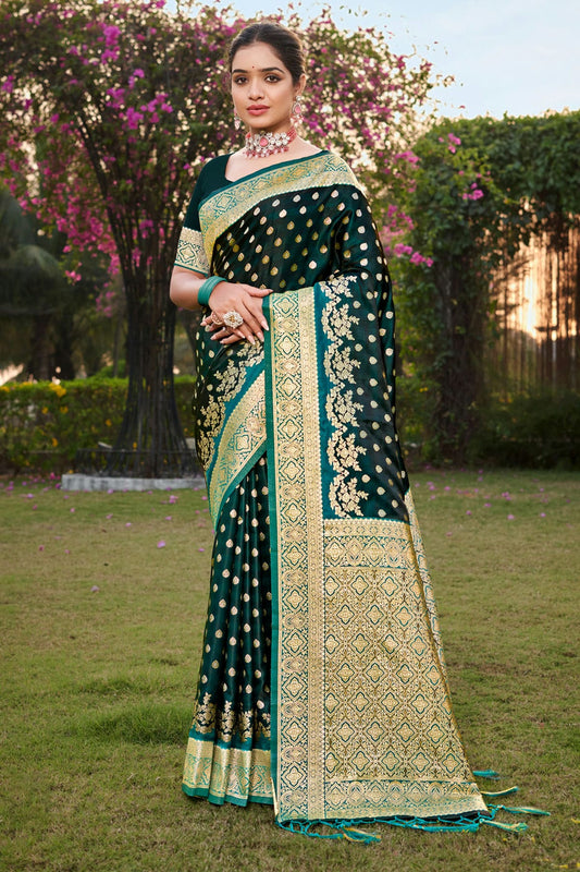 Teal Colour Woven Work Stain Silk Saree