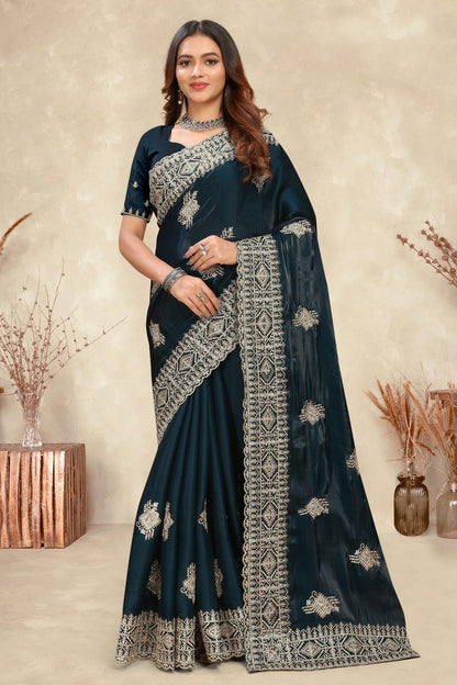 Teal Colour Crepe Silk Saree