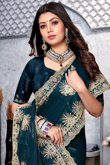 Teal Colour Crepe Silk Saree