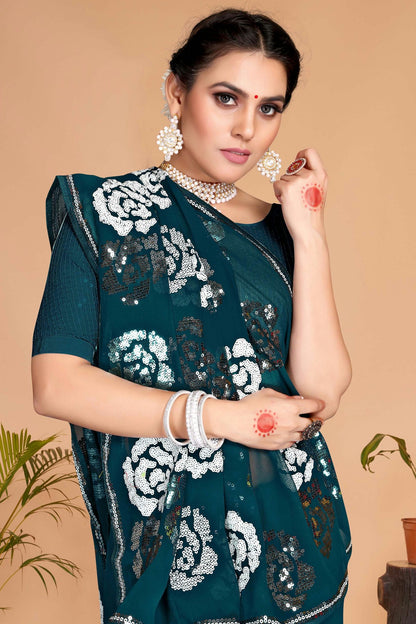 Teal Colour Georgette Saree