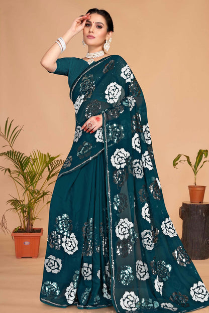 Teal Colour Georgette Saree