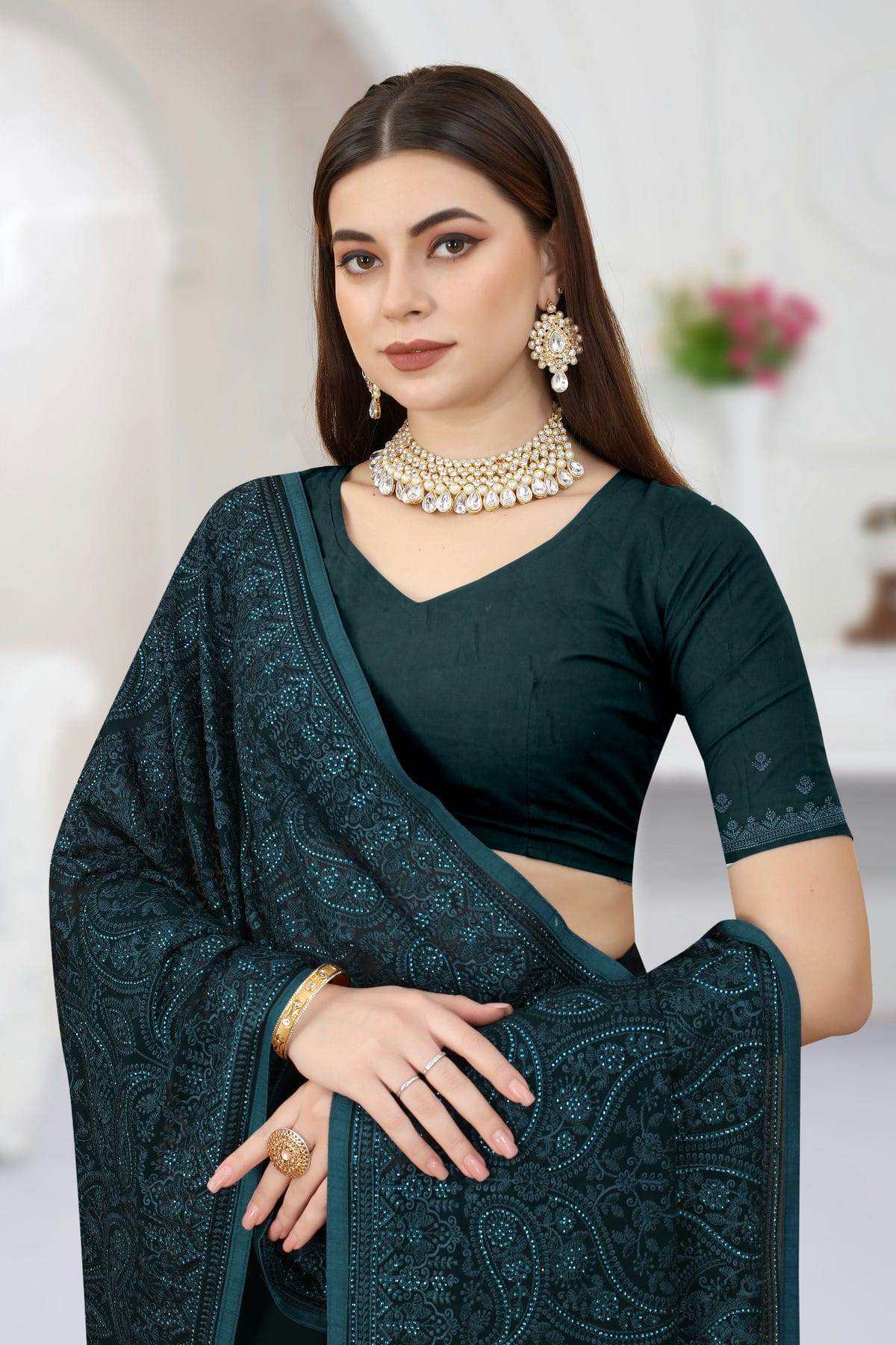 Teal Colour Georgette Saree