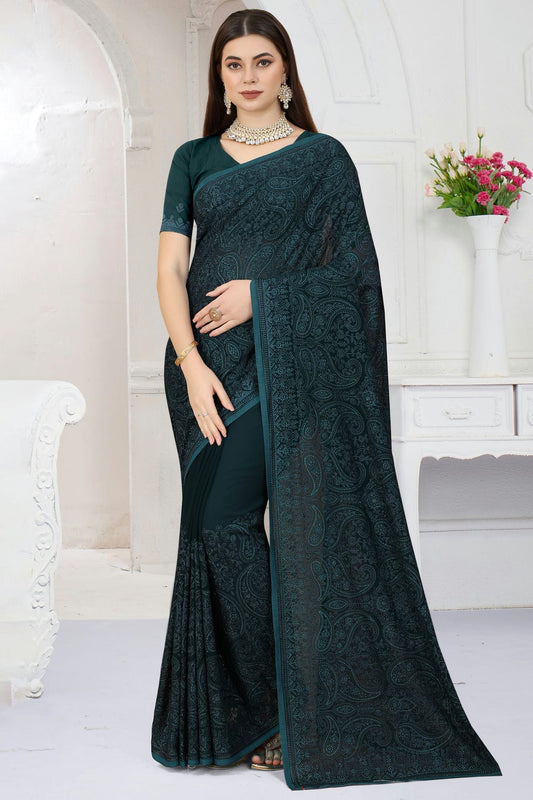 Teal Colour Georgette Saree