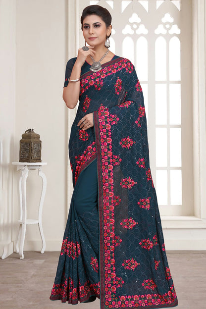 Teal Colour Georgette Saree