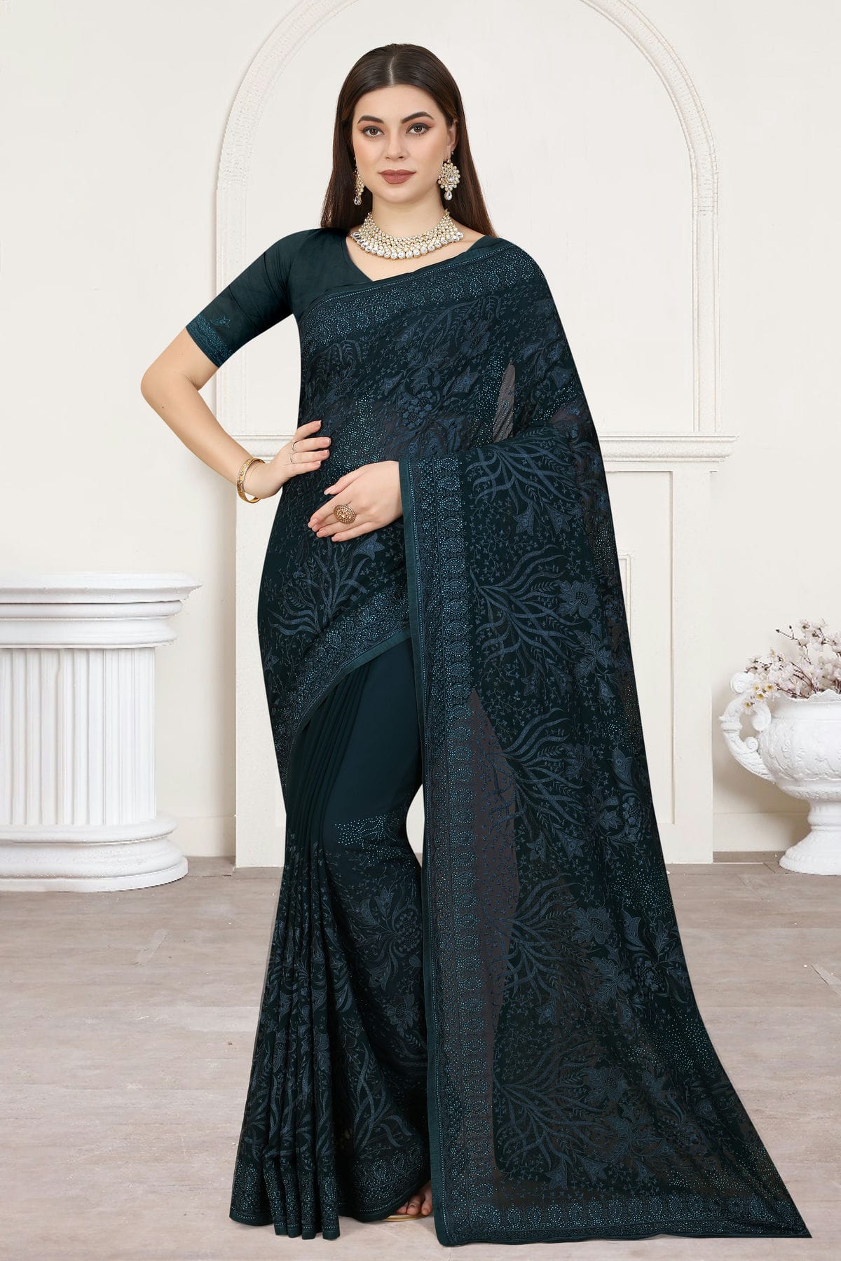 Teal Colour Georgette Saree