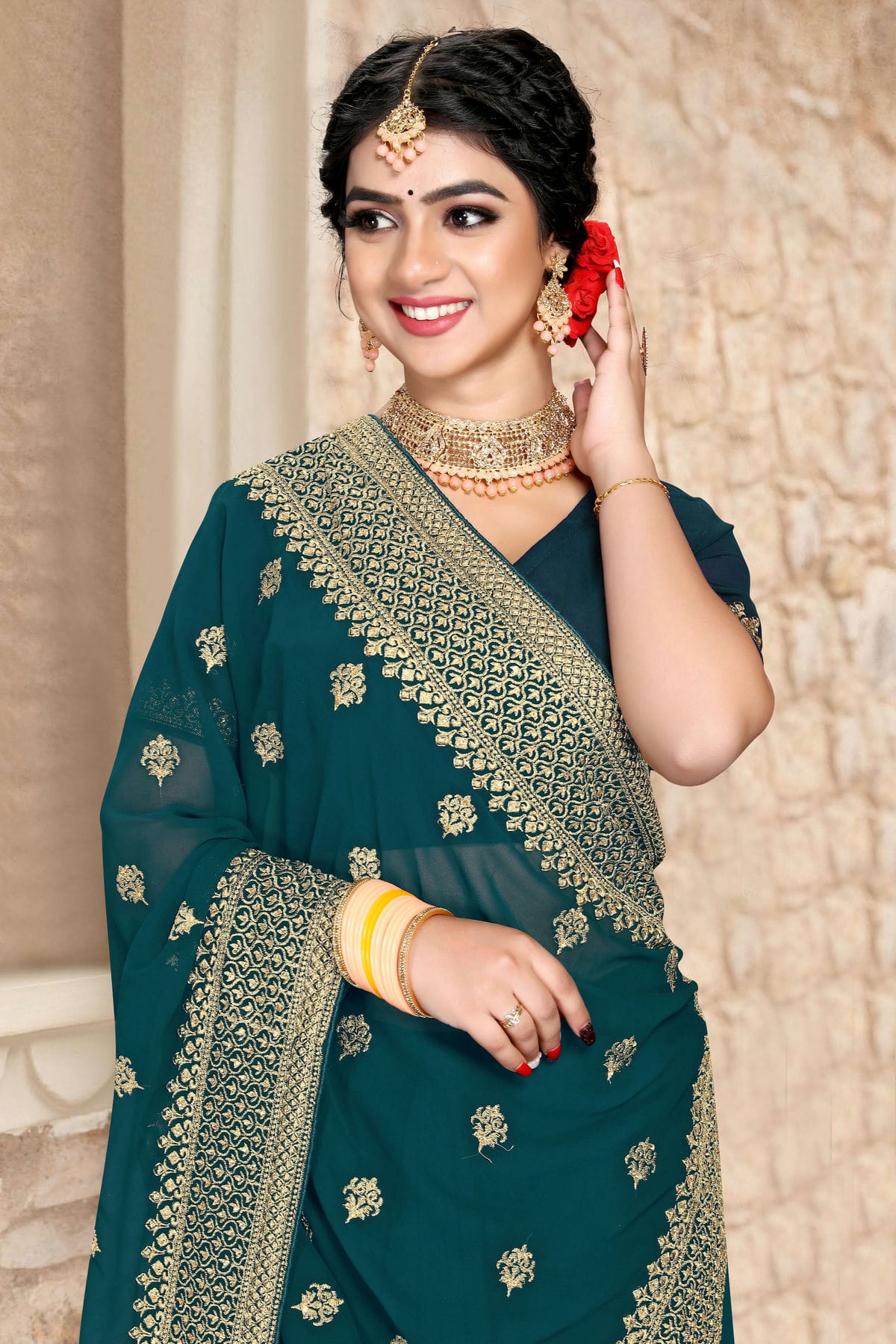 Teal Colour Georgette Saree