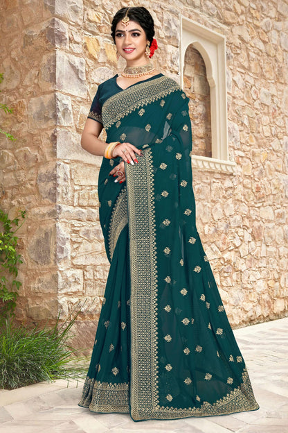 Teal Colour Georgette Saree