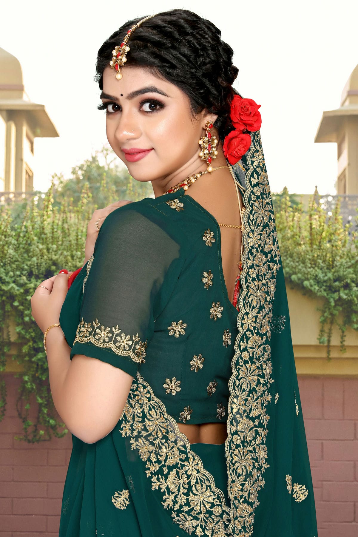 Teal Colour Georgette Saree