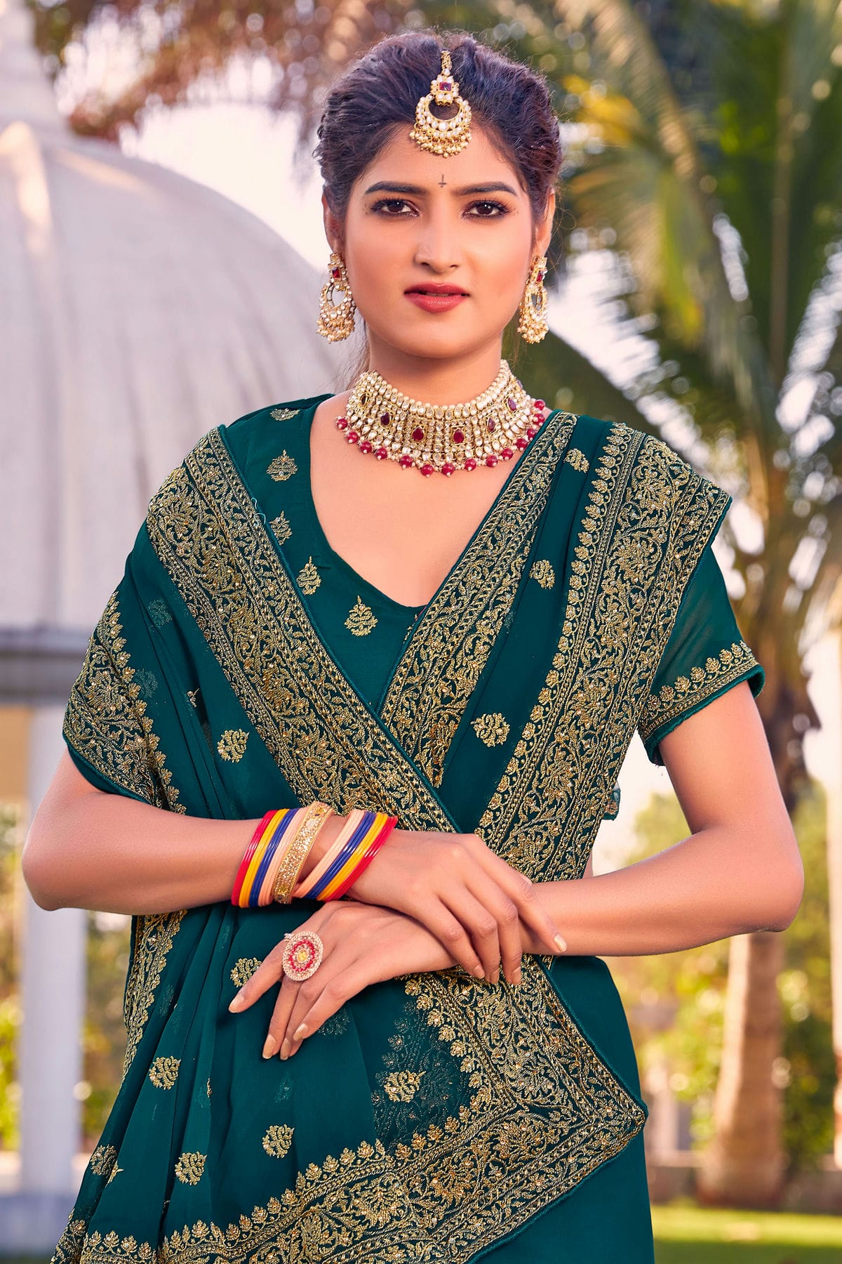 Teal Colour Georgette Saree