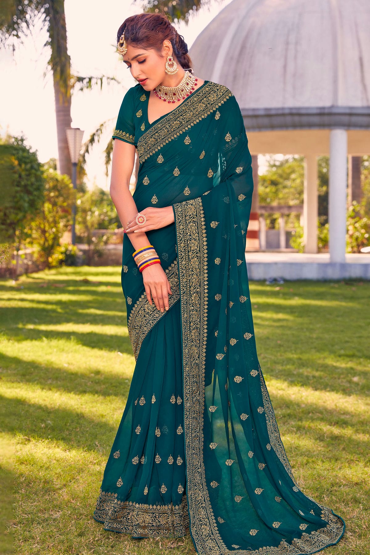 Teal Colour Georgette Saree