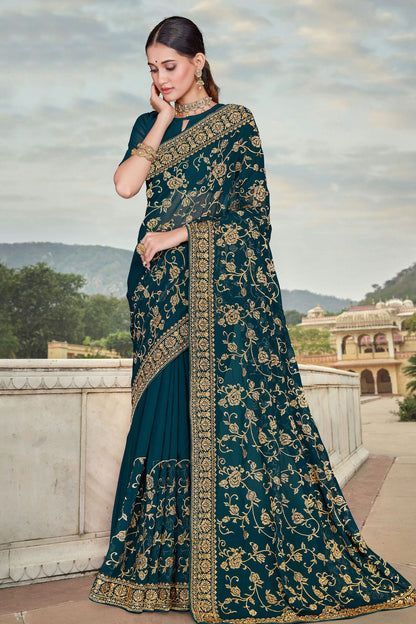 Teal Colour Georgette Saree