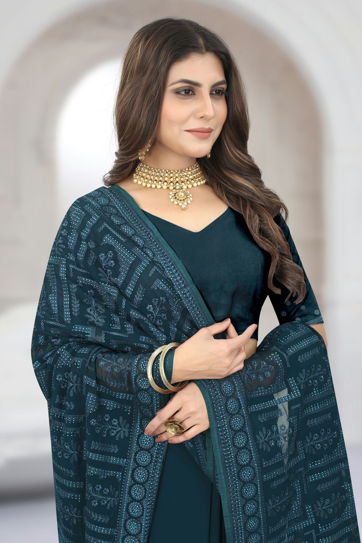 Teal Colour Georgette Saree