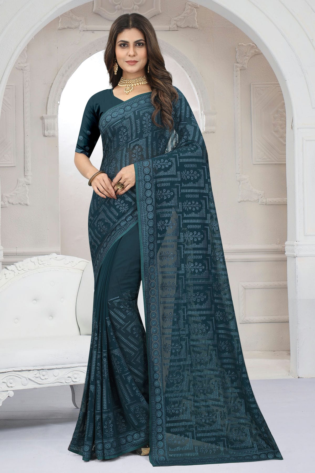 Teal Colour Georgette Saree