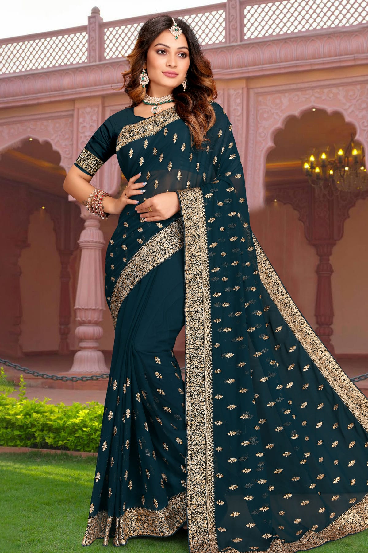 Teal Colour Georgette Saree