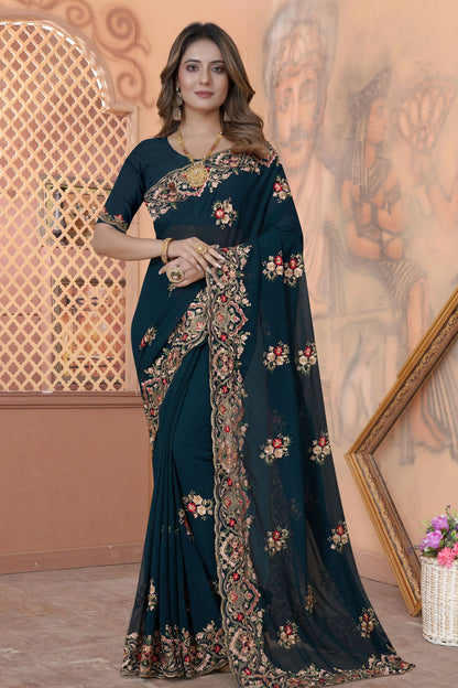 Teal Colour Georgette Saree