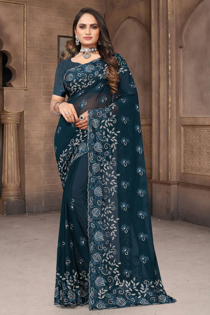 Teal Colour Georgette Saree