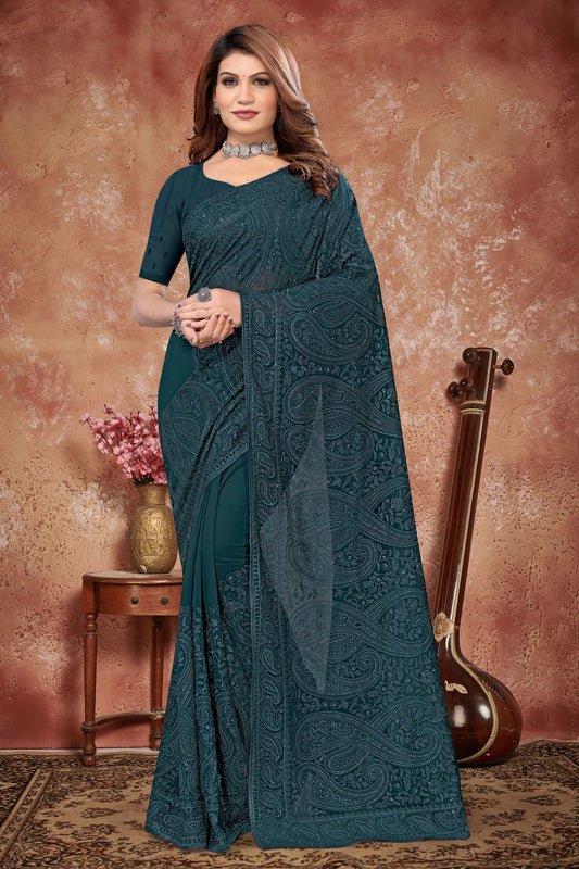 Teal Colour Georgette Saree