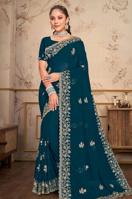 Teal Colour Georgette Saree