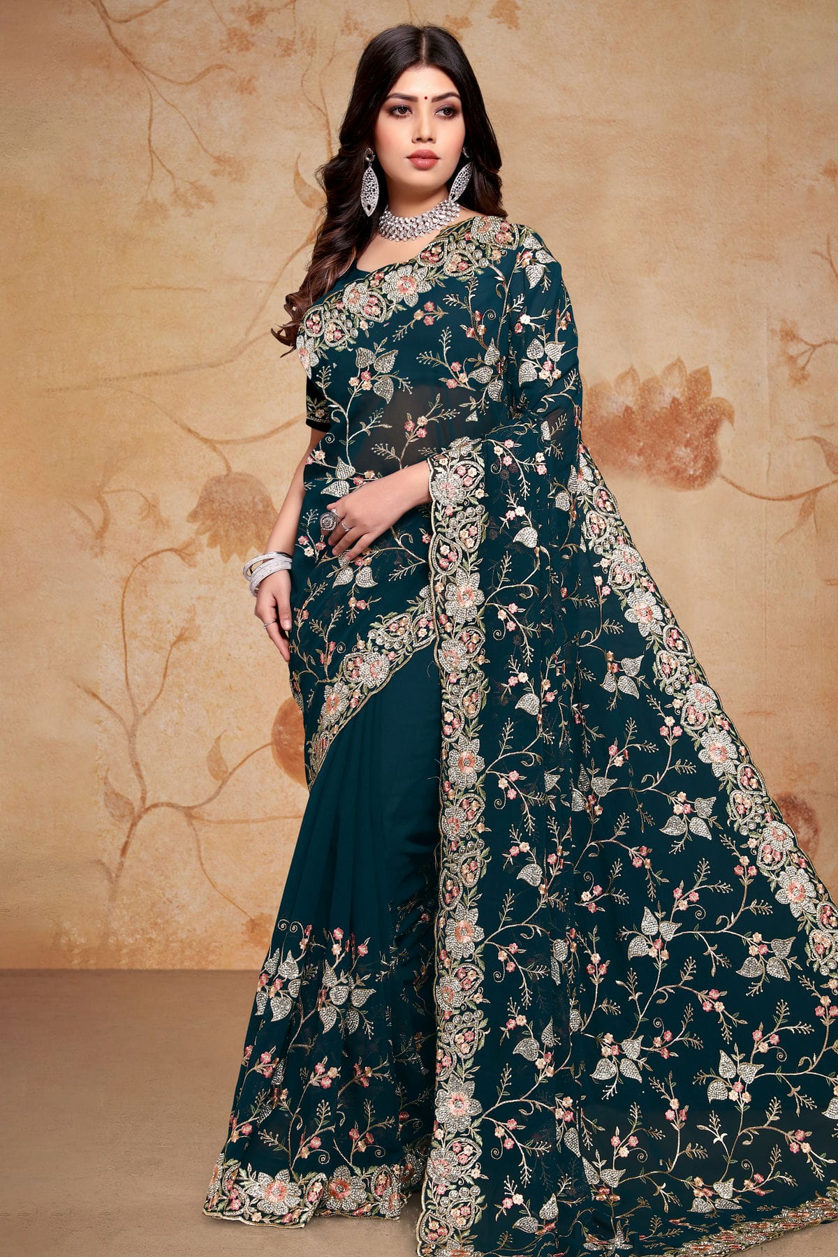 Teal Colour Georgette Saree