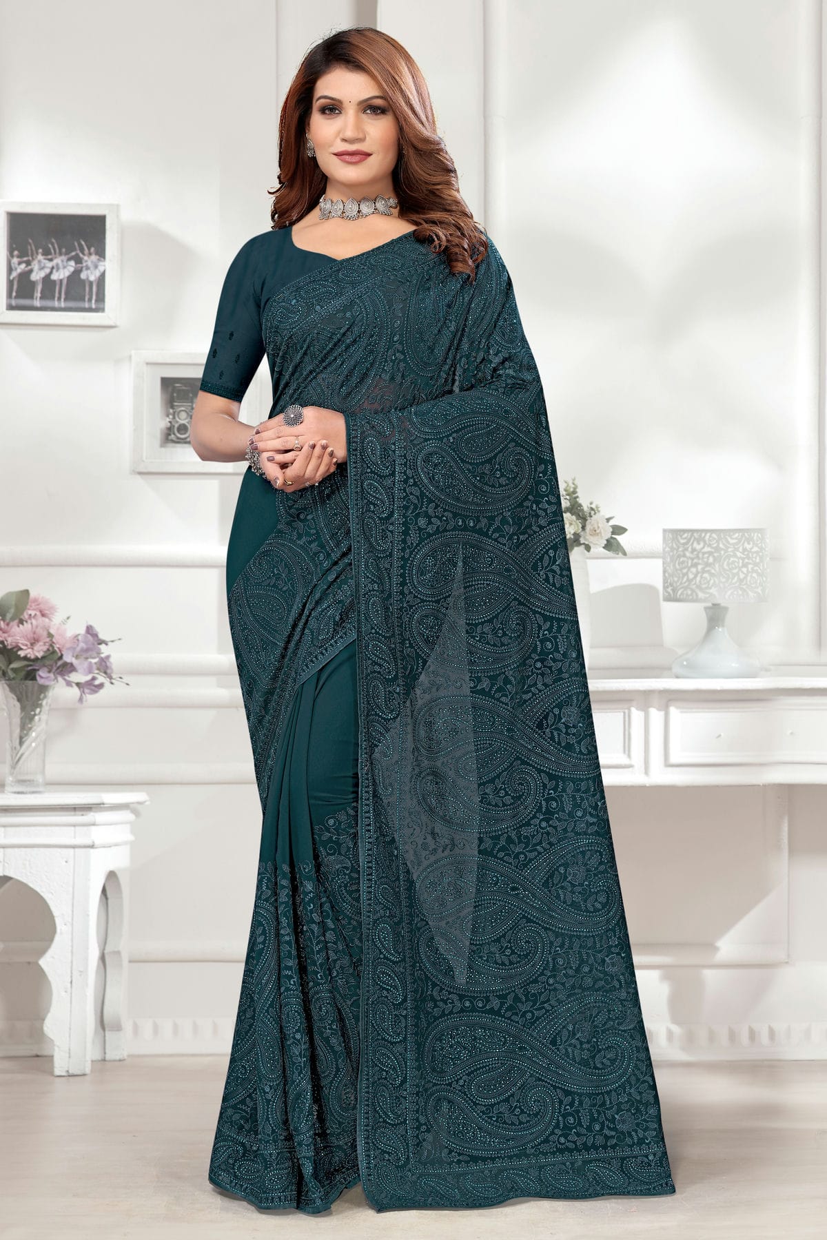 Teal Colour Georgette Saree