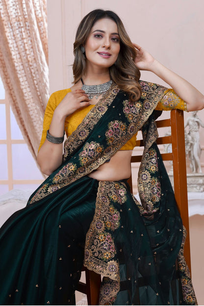 Teal Colour Satin Silk Saree