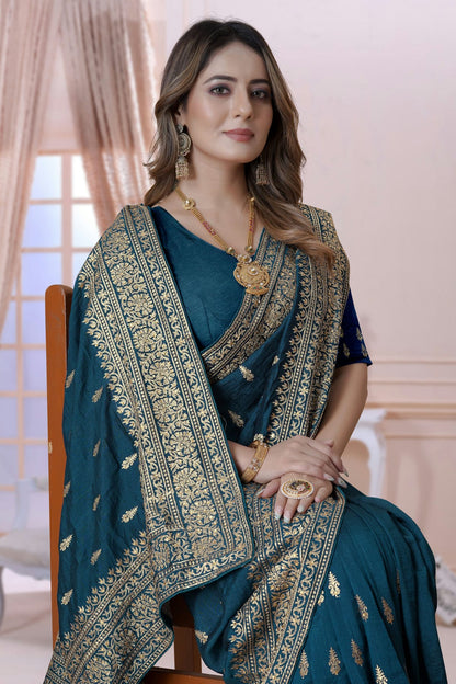 Teal Colour Vichitra Silk Saree