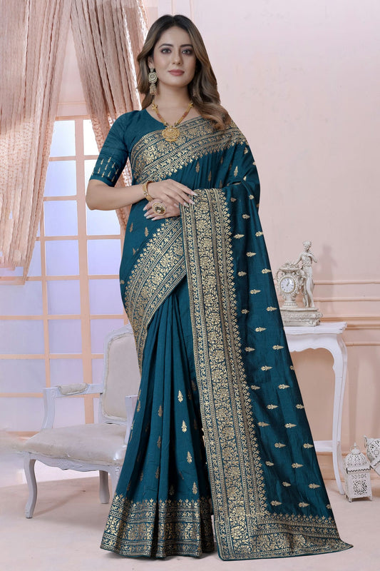 Teal Colour Vichitra Silk Saree